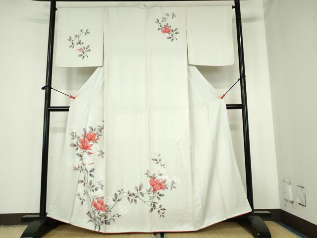 平和屋着物▼訪問着　手描き　草花　正絹　逸品　DABH0558op