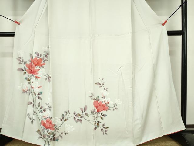 平和屋着物▼訪問着　手描き　草花　正絹　逸品　DABH0558op