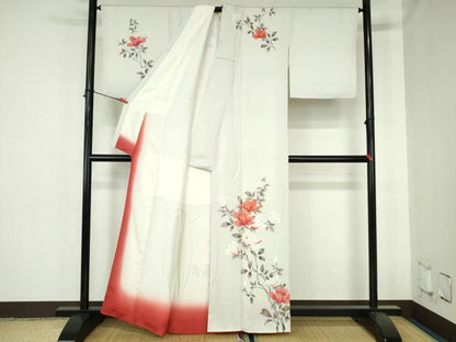 平和屋着物▼訪問着　手描き　草花　正絹　逸品　DABH0558op