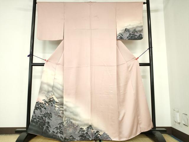 平和屋着物▼訪問着　刺繍　風景文　シルエット　暈し染め　正絹　逸品　DABH0559op