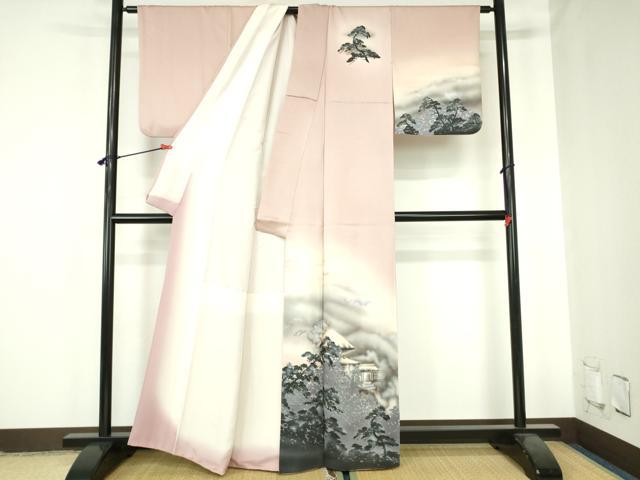 平和屋着物▼訪問着　刺繍　風景文　シルエット　暈し染め　正絹　逸品　DABH0559op