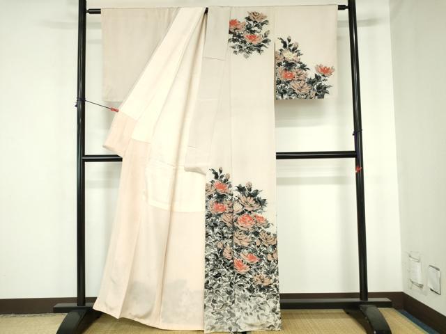 平和屋着物▼訪問着　寿光織　草花　金糸　正絹　逸品　DABH0563op