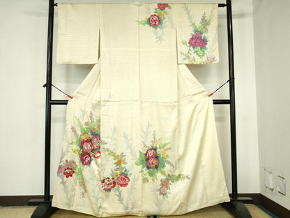 平和屋着物▼訪問着　刺繍　薔薇　バラ　正絹　逸品　DABH0564op