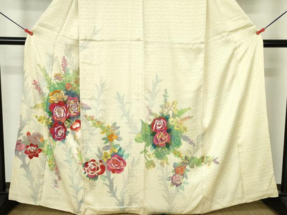 平和屋着物▼訪問着　刺繍　薔薇　バラ　正絹　逸品　DABH0564op