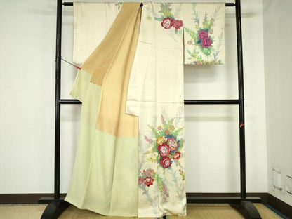 平和屋着物▼訪問着　刺繍　薔薇　バラ　正絹　逸品　DABH0564op
