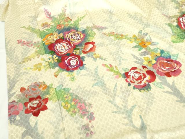 平和屋着物▼訪問着　刺繍　薔薇　バラ　正絹　逸品　DABH0564op
