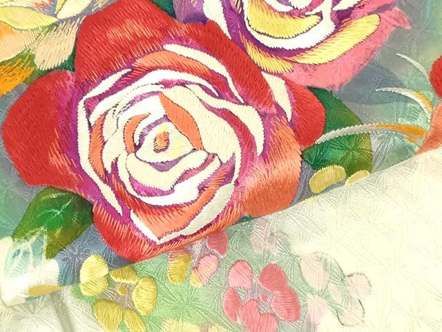 平和屋着物▼訪問着　刺繍　薔薇　バラ　正絹　逸品　DABH0564op