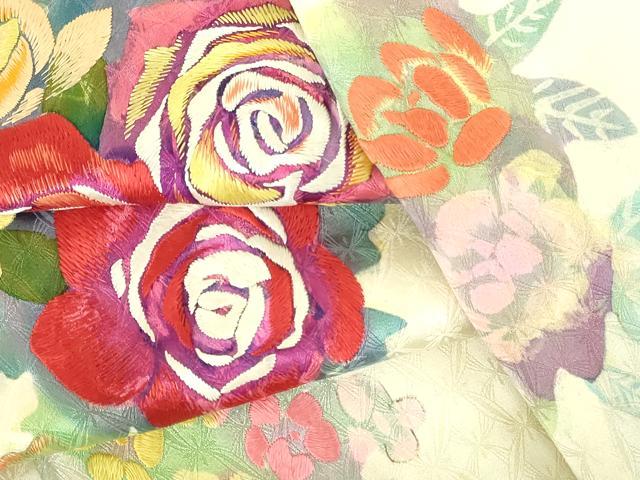 平和屋着物▼訪問着　刺繍　薔薇　バラ　正絹　逸品　DABH0564op