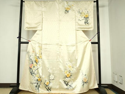 平和屋着物▼訪問着　手描き　草花　正絹　逸品　DABH0565op