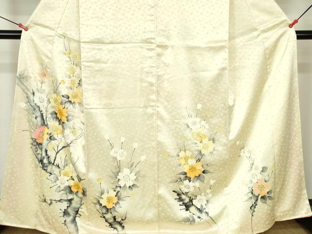 平和屋着物▼訪問着　手描き　草花　正絹　逸品　DABH0565op