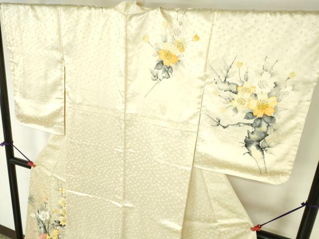 平和屋着物▼訪問着　手描き　草花　正絹　逸品　DABH0565op