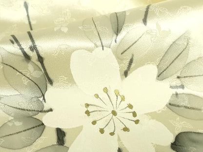 平和屋着物▼訪問着　手描き　草花　正絹　逸品　DABH0565op