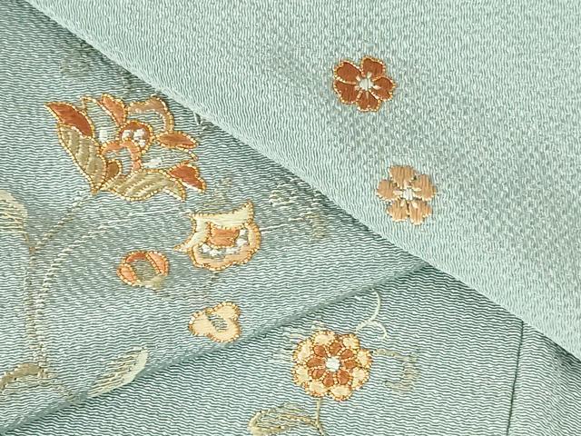 平和屋着物●訪問着　駒刺繍　総刺繍　更紗花文　鬼しぼ縮緬　金糸　正絹　逸品　DABH0569op