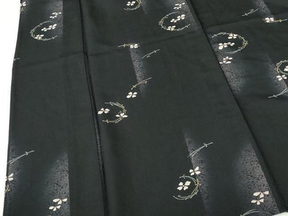 平和屋着物▽上質な小紋　単衣　舞花　松葉文　黒地　正絹　逸品　DABH0576op