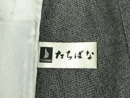 平和屋着物▽上質な小紋　単衣　舞花　松葉文　黒地　正絹　逸品　DABH0576op