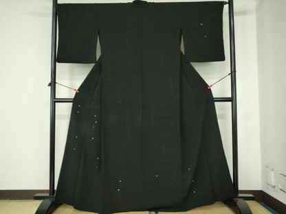 平和屋着物▽訪問着　単衣　舞桜　黒地　正絹　逸品　DABH0577op