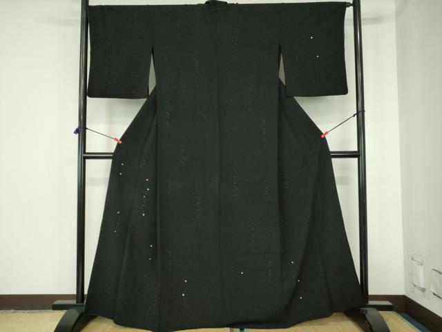 平和屋着物▽訪問着　単衣　舞桜　黒地　正絹　逸品　DABH0577op