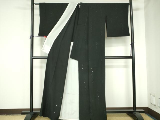 平和屋着物▽訪問着　単衣　舞桜　黒地　正絹　逸品　DABH0577op