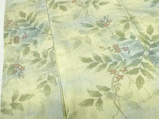平和屋着物▽上質な紬　単衣　草花　正絹　逸品　DABH0578op