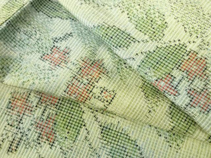 平和屋着物▽上質な紬　単衣　草花　正絹　逸品　DABH0578op