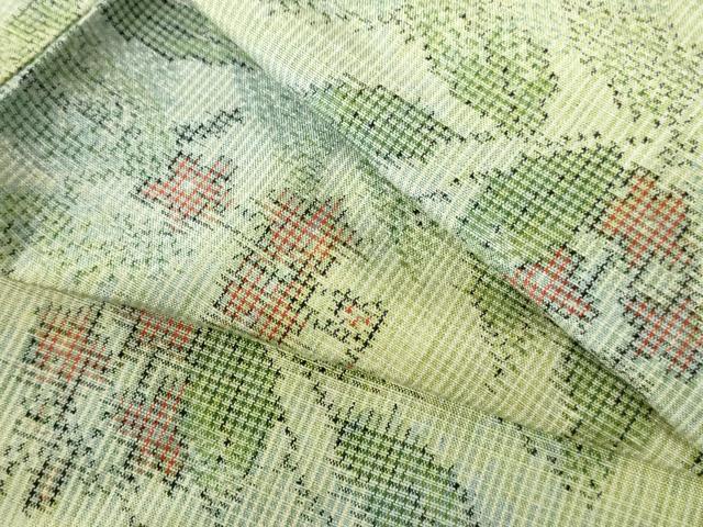 平和屋着物▽上質な紬　単衣　草花　正絹　逸品　DABH0578op