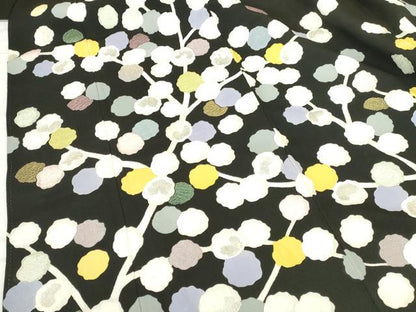 平和屋着物●訪問着　刺繍　枝花　黒地　銀彩　正絹　逸品　DABH0581op