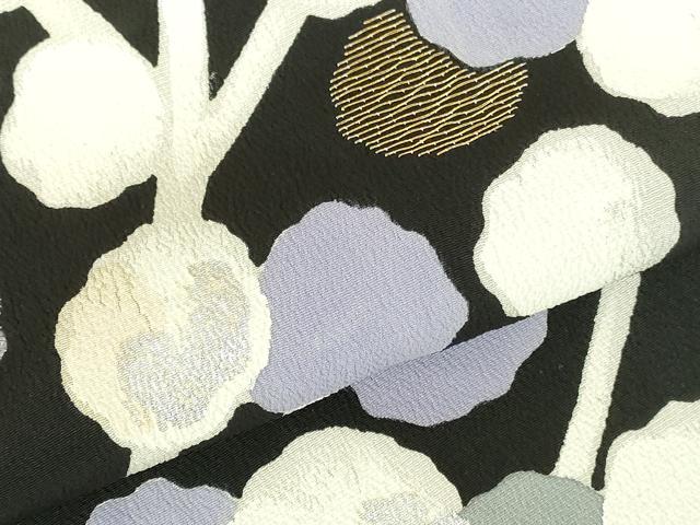 平和屋着物●訪問着　刺繍　枝花　黒地　銀彩　正絹　逸品　DABH0581op