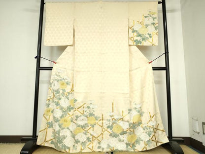 平和屋着物●訪問着　駒刺繍　菊　金彩　正絹　逸品　DABH0583op