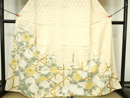 平和屋着物●訪問着　駒刺繍　菊　金彩　正絹　逸品　DABH0583op