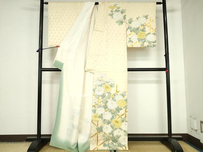 平和屋着物●訪問着　駒刺繍　菊　金彩　正絹　逸品　DABH0583op