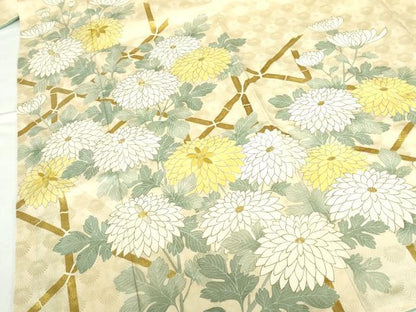 平和屋着物●訪問着　駒刺繍　菊　金彩　正絹　逸品　DABH0583op