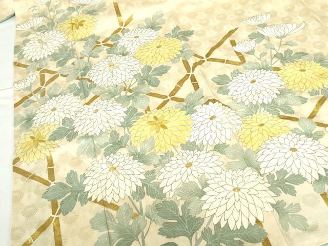 平和屋着物●訪問着　駒刺繍　菊　金彩　正絹　逸品　DABH0583op