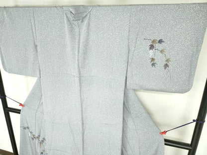 平和屋着物●訪問着　手描き　葡萄蔦の葉　正絹　逸品　DABH0586op