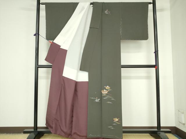 平和屋着物●訪問着　総刺繍　舞桜　花舟文　金糸　正絹　逸品　未使用　DABH0589op