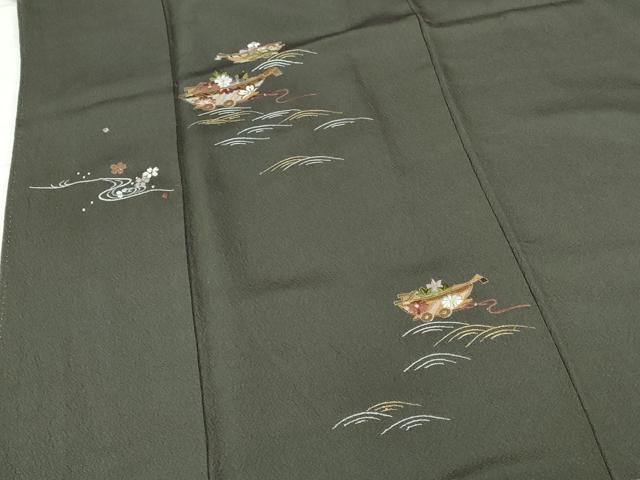 平和屋着物●訪問着　総刺繍　舞桜　花舟文　金糸　正絹　逸品　未使用　DABH0589op