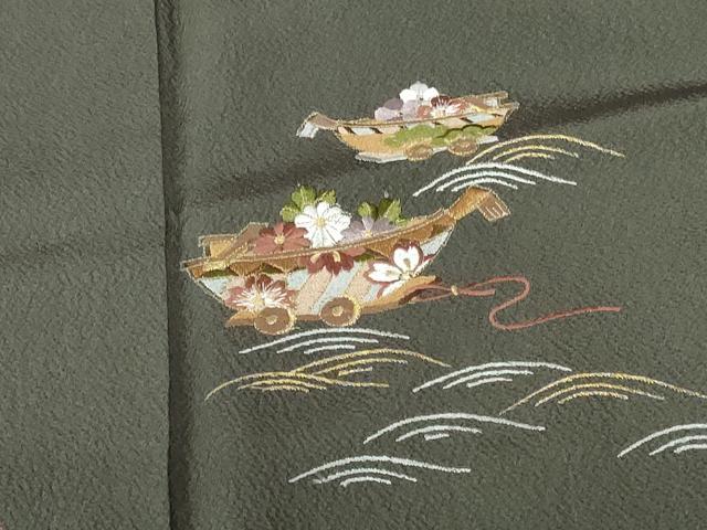 平和屋着物●訪問着　総刺繍　舞桜　花舟文　金糸　正絹　逸品　未使用　DABH0589op