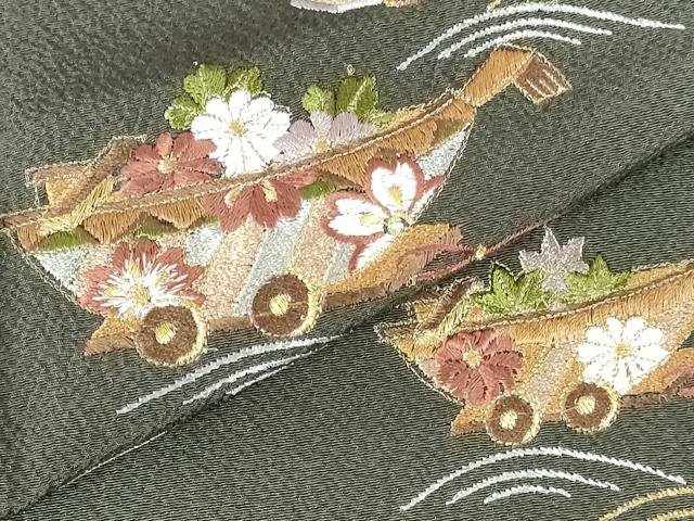 平和屋着物●訪問着　総刺繍　舞桜　花舟文　金糸　正絹　逸品　未使用　DABH0589op