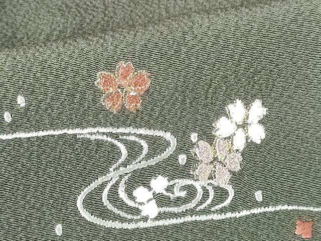 平和屋着物●訪問着　総刺繍　舞桜　花舟文　金糸　正絹　逸品　未使用　DABH0589op