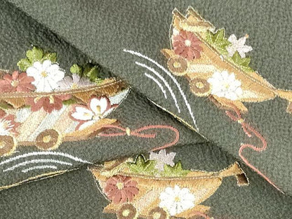 平和屋着物●訪問着　総刺繍　舞桜　花舟文　金糸　正絹　逸品　未使用　DABH0589op