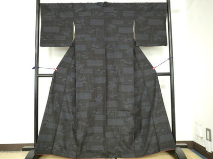平和屋着物●結城紬　100亀甲　横段吉祥花文　正絹　逸品　DABH0592op