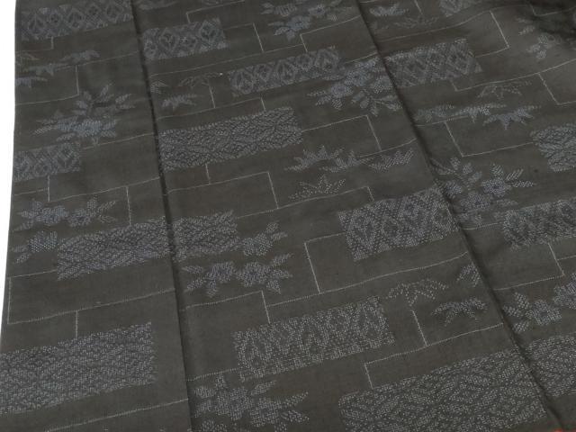 平和屋着物●結城紬　100亀甲　横段吉祥花文　正絹　逸品　DABH0592op