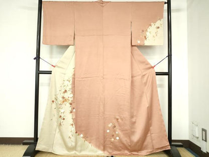 平和屋着物●訪問着　駒刺繍　扇面花文　金彩　正絹　逸品　DABH0601op