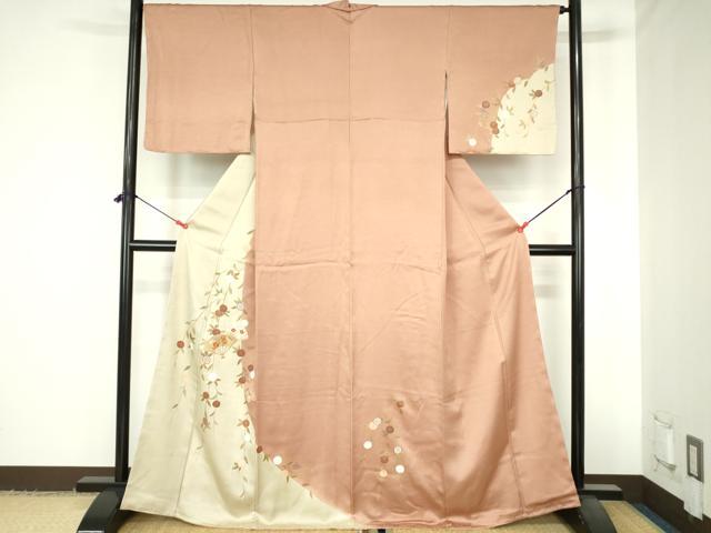 平和屋着物●訪問着　駒刺繍　扇面花文　金彩　正絹　逸品　DABH0601op