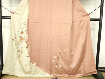 平和屋着物●訪問着　駒刺繍　扇面花文　金彩　正絹　逸品　DABH0601op