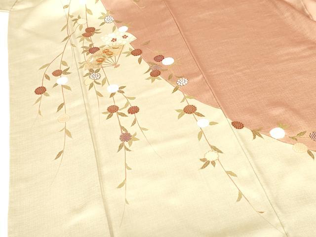 平和屋着物●訪問着　駒刺繍　扇面花文　金彩　正絹　逸品　DABH0601op