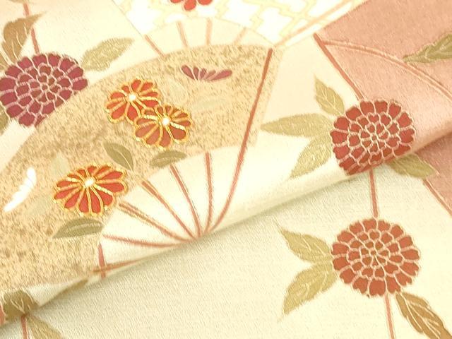 平和屋着物●訪問着　駒刺繍　扇面花文　金彩　正絹　逸品　DABH0601op