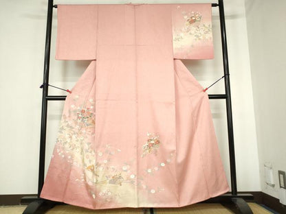 平和屋着物●訪問着　扇面花文　暈し染め　金彩　正絹　逸品　DABH0602op