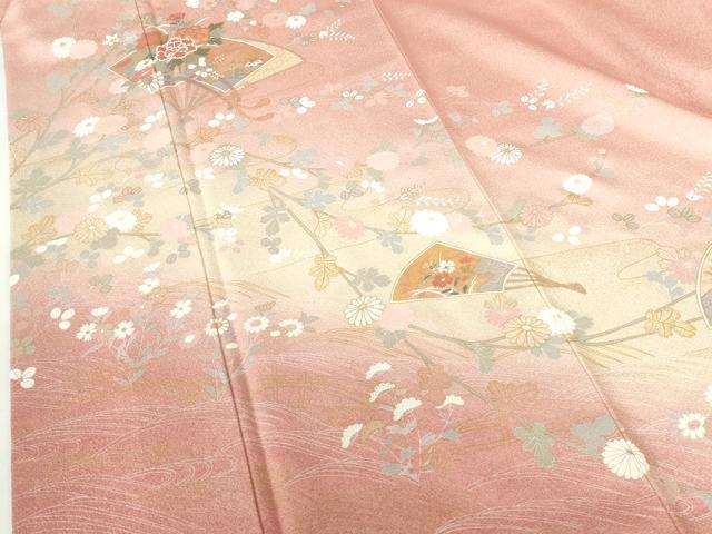 平和屋着物●訪問着　扇面花文　暈し染め　金彩　正絹　逸品　DABH0602op