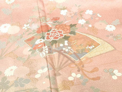平和屋着物●訪問着　扇面花文　暈し染め　金彩　正絹　逸品　DABH0602op
