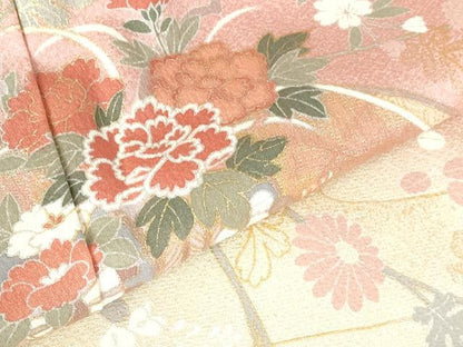 平和屋着物●訪問着　扇面花文　暈し染め　金彩　正絹　逸品　DABH0602op